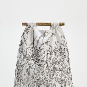 Zara White and Black Beaded Tote Bag